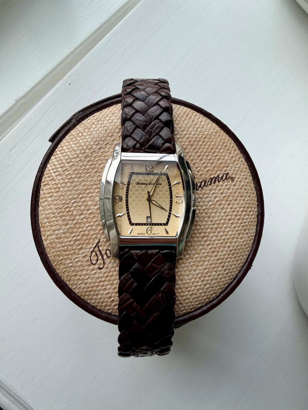 Tommy Bahama Brown Woven Leather Strap Men's Watch with Champagne Dial